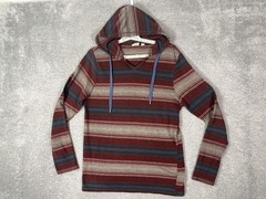 Vans Hoodie Mens Medium Red Striped Heritage Lightweight V Neck Pullover Jersey