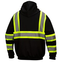 Hi Vis ANSI Reflective Work Safety Black Zip Up Hooded Sweatshirt Fleece Hoodie