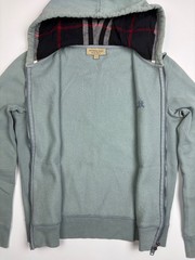 Burberry London England Vintage Full Zip Hoodie S Green Cotton Plaid Hood