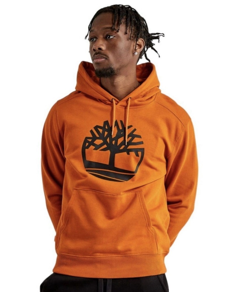 Timberland Mens Orange Tree Logo Fleece Pullover Hoodie Small