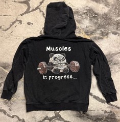 Muscles in Progress Panda Gym Workout Black Mineral Wash Hoodie