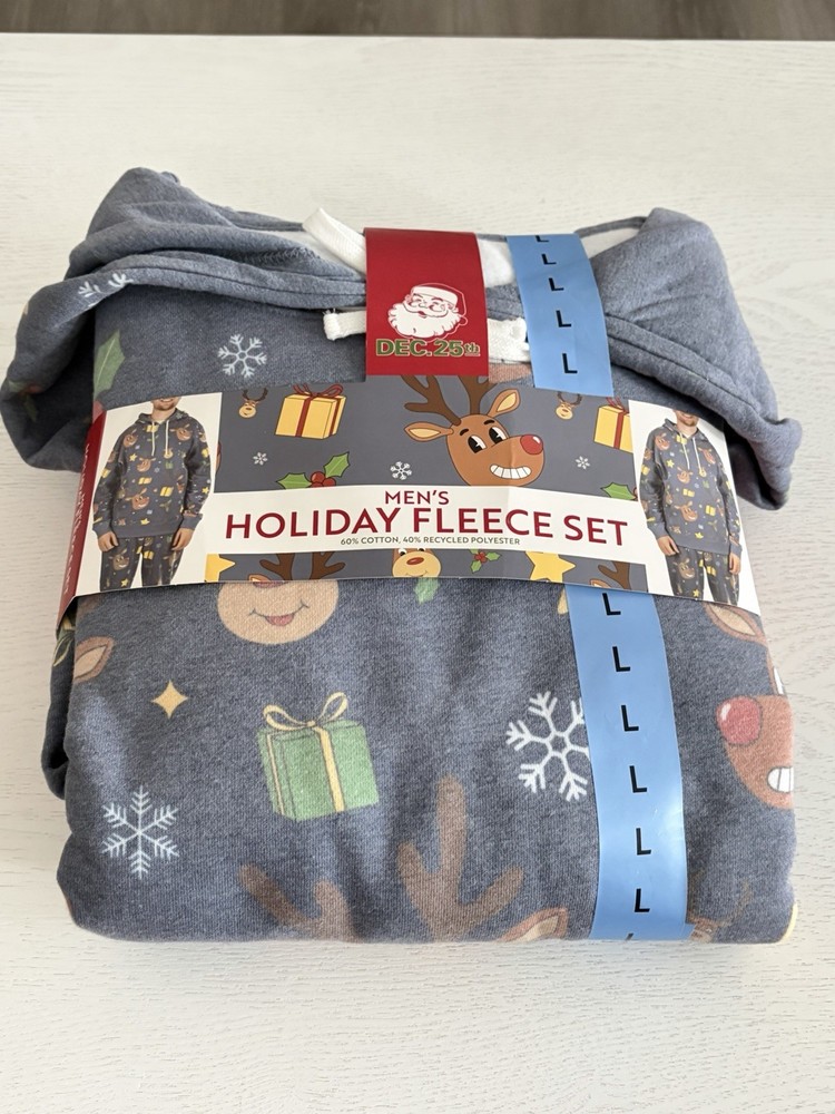 Dec. 25th Mens Holiday Fleece Set Grey Large Hoodie NEW