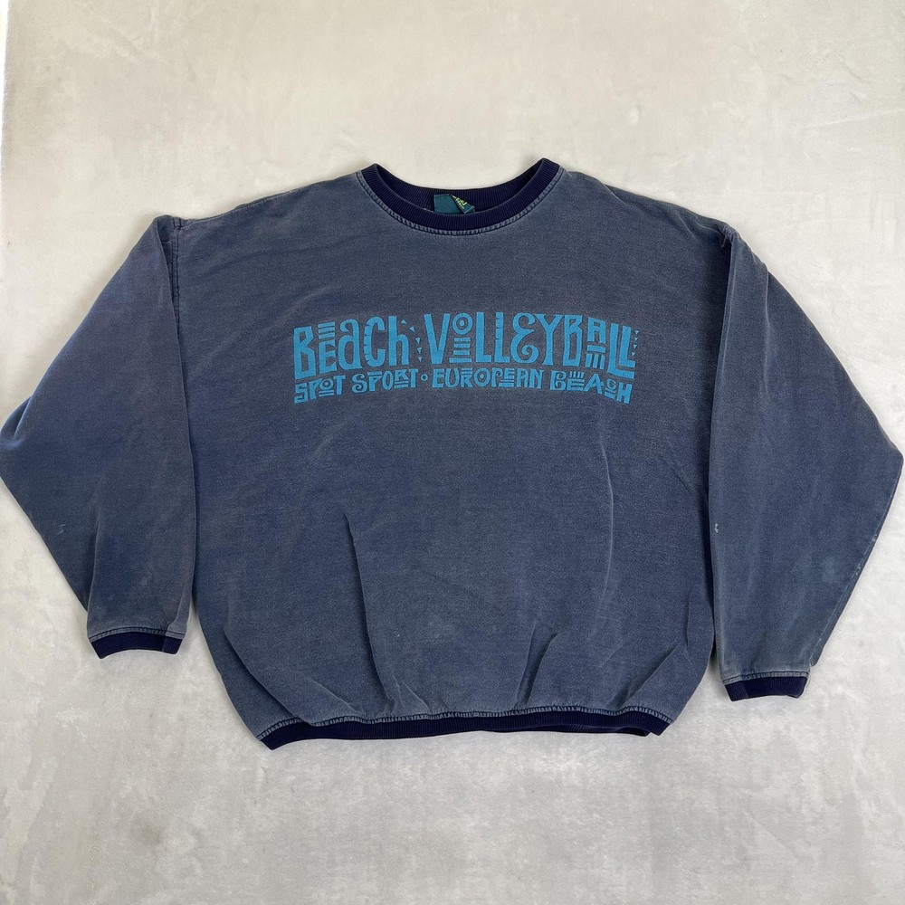 Vintage Spot Sport Beach Volleyball Sweatshirt Mens One Size Blue Fleece Graphic
