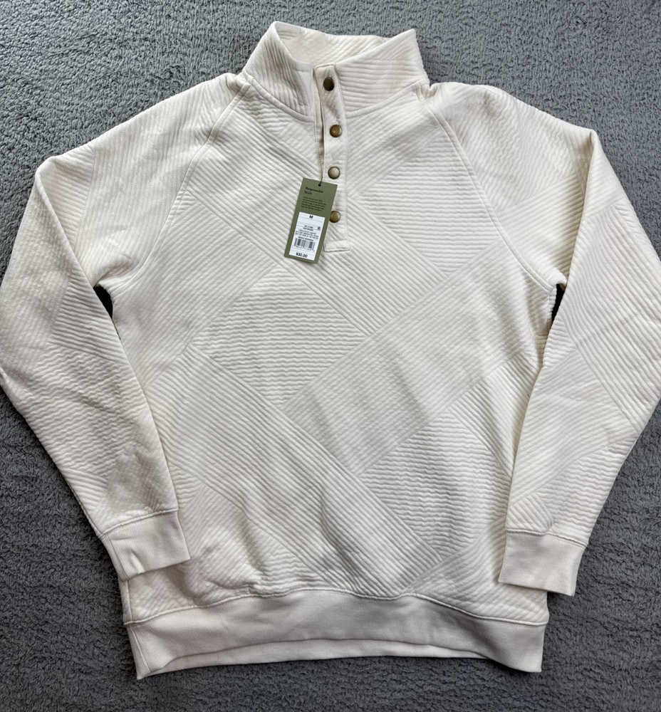 Goodfellow & Co Sweatshirt Mens Medium Ivory Quilted 1/4 Snap Mock Pullover NWT