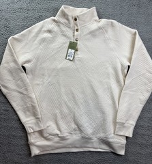 Goodfellow & Co Sweatshirt Mens Medium Ivory Quilted 1/4 Snap Mock Pullover NWT