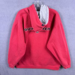 Y2K Quiksilver Hoodie Mens XL Red Logo Vintage Surf Skate Grunge Boardriding