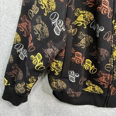 Y2K Paco Jeans Hoodie XXL Black Allover Print Logo Full Zip Pockets Fleece Lined