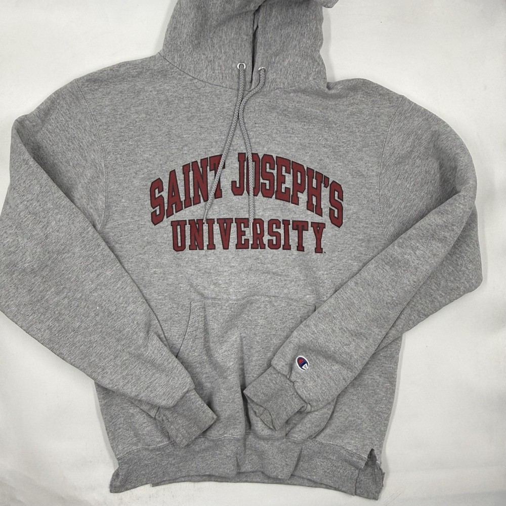 Champion Hoodie Mens L Gray Pullover Fleece Hooded Pockets Saint Joseph’s Print
