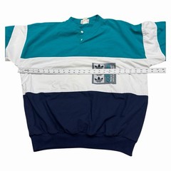 Vintage Adidas Size Large Sweatshirt Color Block Blue Teal White Striped 80s 90s