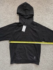 ASRV Mens Hoodie Jet Black Sz M Reversed Fleece Snap Collar Embroidered Cotton