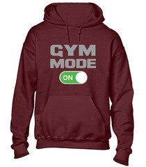 GYM MODE ON HOODY HOODIE TRAINING TOP BODYBUILDING FITNESS WEIGHTS
