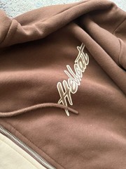 Dodge x Reason Men’s Colorblock Full Zip Hooded Hoodie Brown/Beige XL