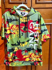 HUSTLE GANG Short Sleeve Mesh Hoodie Size Medium Mens Kenya drawstring colorful
