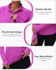 Women’sLong Sleeve UPF 50+ Sun Protection 1/4 Zip Shirt Hiking Athletic Top