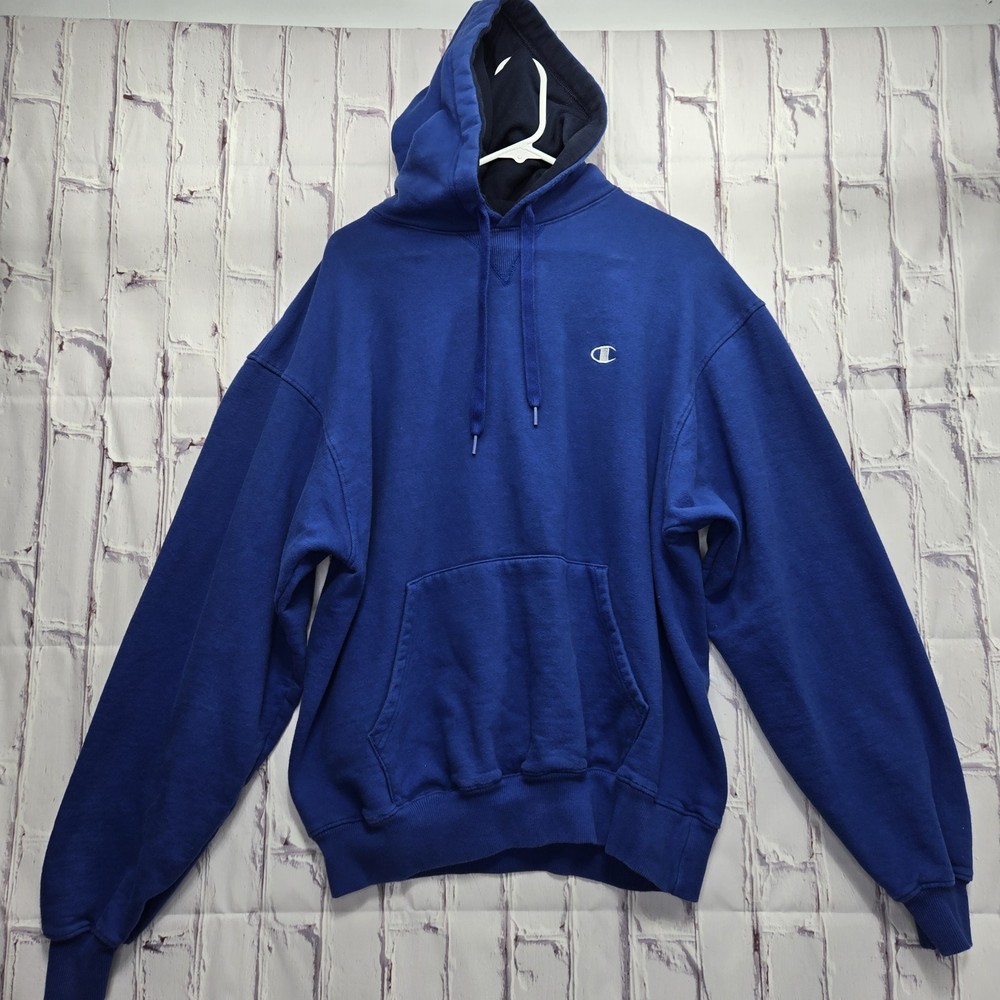 Champion Sweatshirt Hoodie Pullover Adult Large Blue Cotton Polyester Stitched