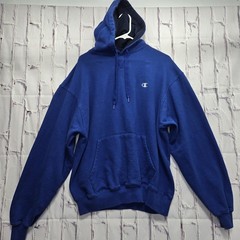 Champion Sweatshirt Hoodie Pullover Adult Large Blue Cotton Polyester Stitched