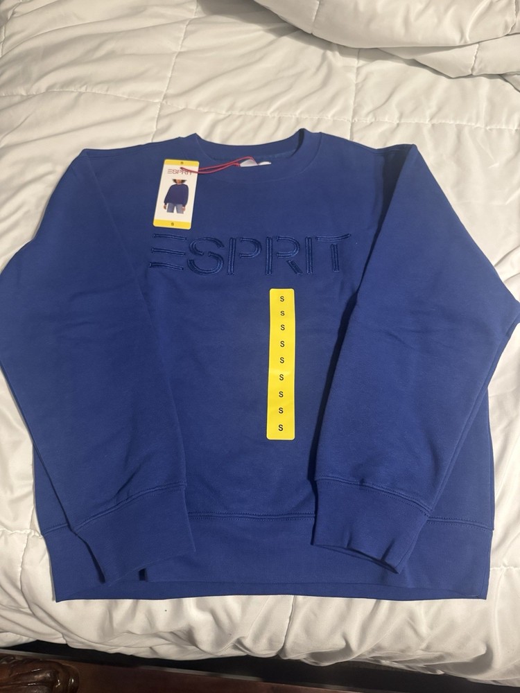 Esprit Men’s Blue Crew Neck Embroidered Logo Pullover Sweatshirt Size S