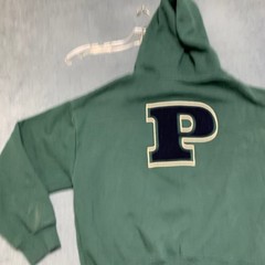 Full Zip Hoodie Jacket Mens Green P Patch Long Sleeve Fleece Lined Drawstring
