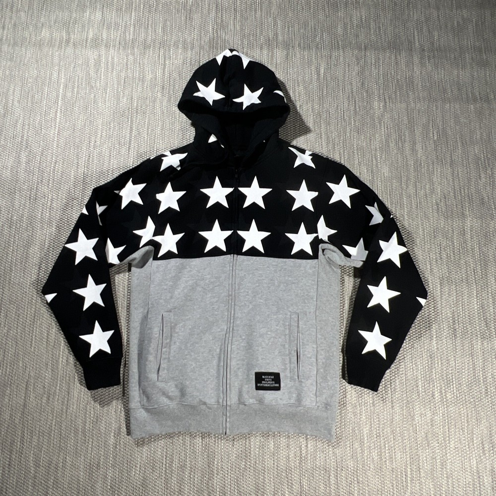 Black Scale Hoodie Men L Full Zip Gray Modern Fit BLVCK SCVLE White Star Jacket