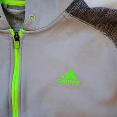 Adidas Mens Full Zip Front Hoodie Jacket Size M Gray Neon Green Raglan Climawarm