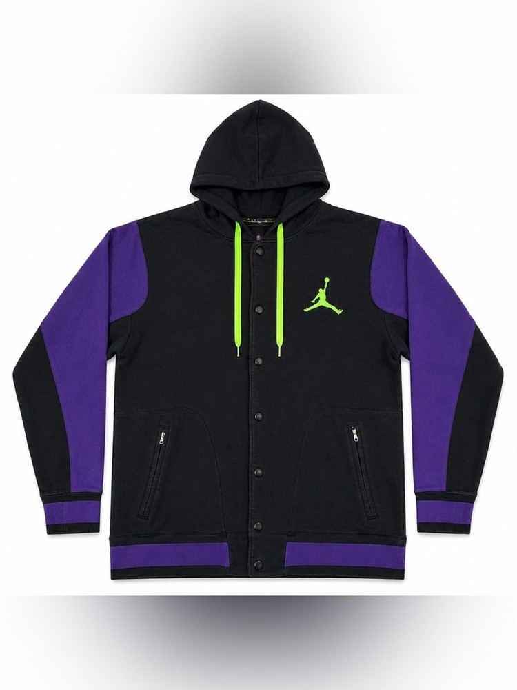 Vintage Jordan Full Snap Hoodie Jacket Men’s Large Black Purple Green Rare