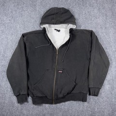 Vintage Dickies Faded Full Zip Hoodie Mens L Black Thermal Lined Waffle Workwear