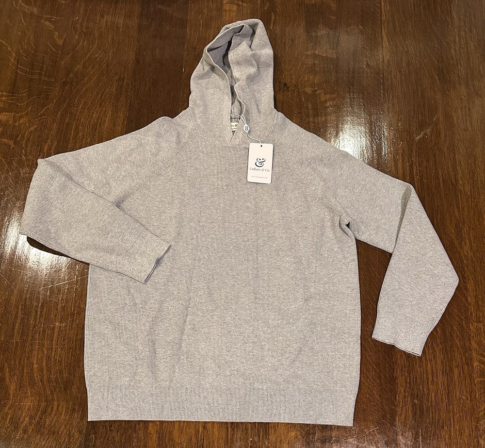 Collars & Co Double Knit Premium Cotton Hoodie Gray Men’s L $104 New Pullover