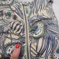 full zip hoodie, One World Special Issue, Med, boho, peacock feather design