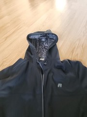 Russell Mens Hooded Jacket Full Zip Fleece Lined Black Inside Pockets Size 3XL