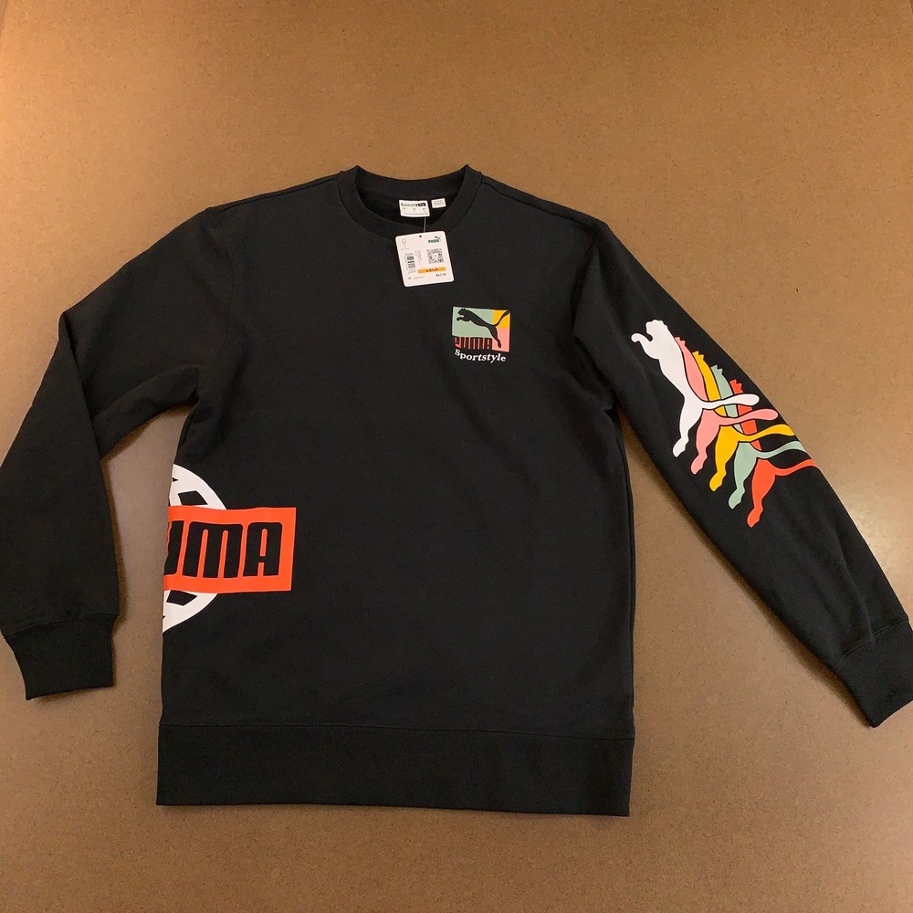 Puma Classics Brand Love Men’s Size Small Black Crew Neck Sweatshirt NWT-Quant2