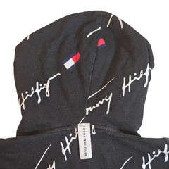 VTG Tommy Hilfiger Medium All Over Print Script Logo Hoodie Black White Red
