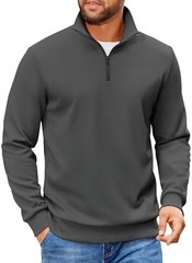 Men’s Solid Color Sweater Long Sleeve Mock Neck Dark Grey Polyester, Spandex