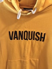 Vanquish Fitness Hoodie Men’s Size Small Orange Yellow Raised Letters