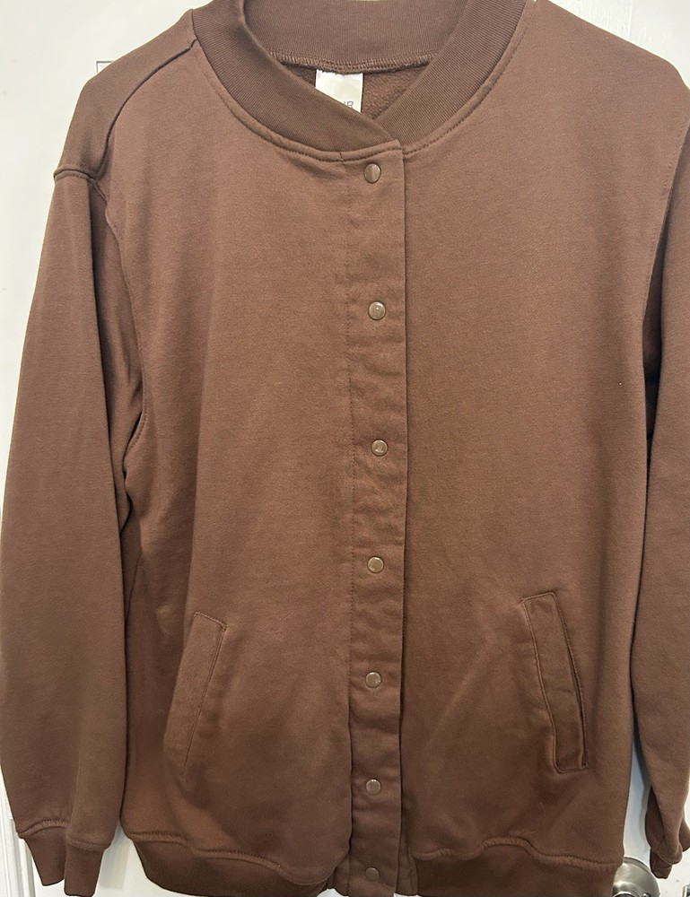 Blair Brown Solid Button-Up Sweatshirt Crew Neck Long Sleeve Men’s Size M