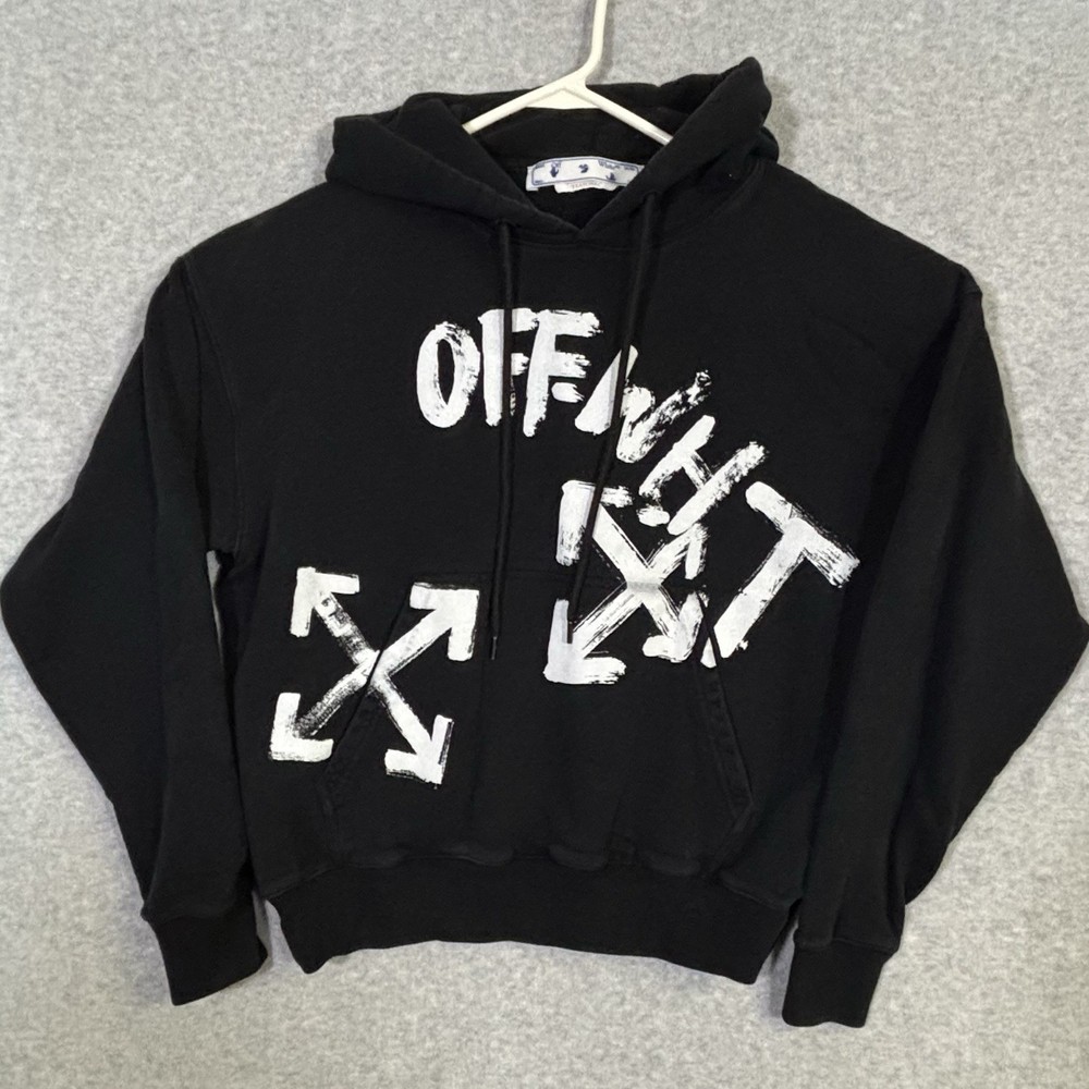 OFF-WHITE 22AW Script Pullover Hoodie/ Size XXS/ Cotton/ Black/ OMBB085F22FLE006