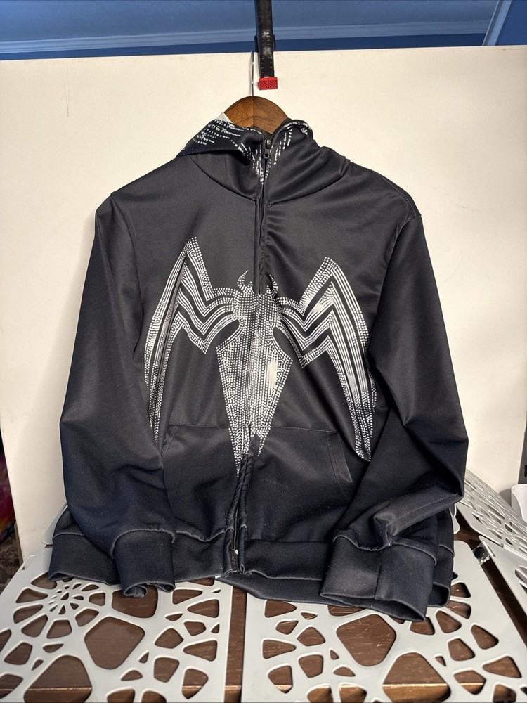 Unbranded Venom Hoodie Black Small Unisex Full Zip Spider Logo Chest Back