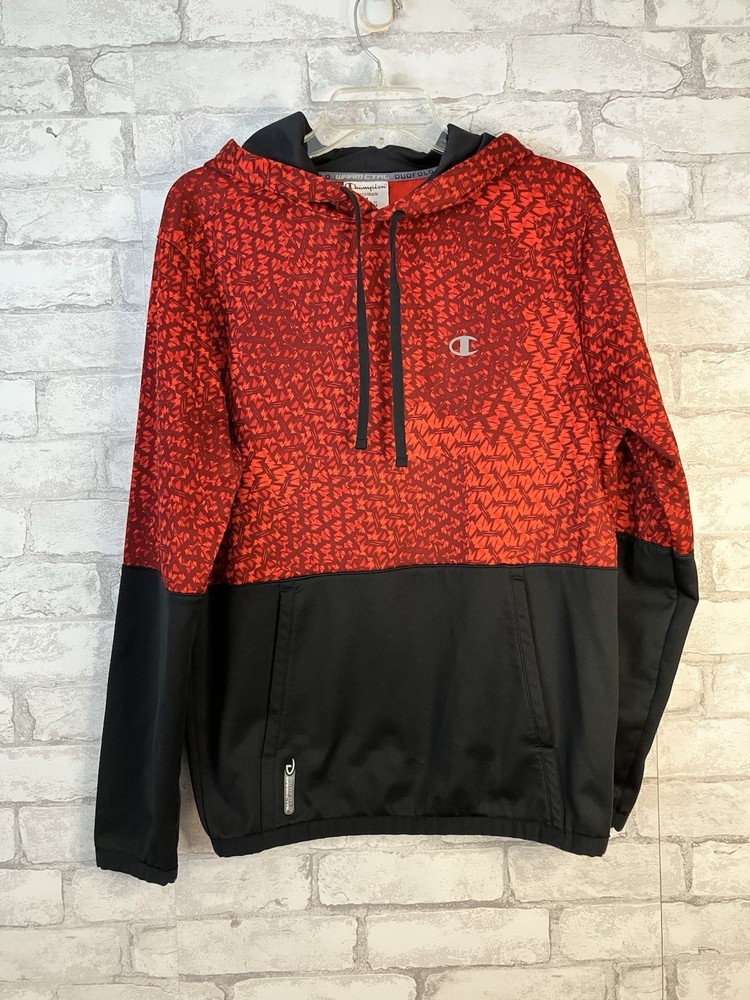 Champion Hoodie Hooded Sweatshirt Men’s Size M Black / Red 100% Polyester EUC