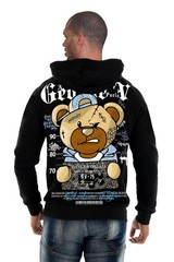 Avenue George V Paris Men Long Sleeves Black Hoodie Multicolor Print Teddy Bear