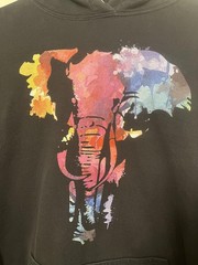 Colorful Elephant Graphic Sweatshirt Mens XL Black Port & Company Hoodie Outdoor