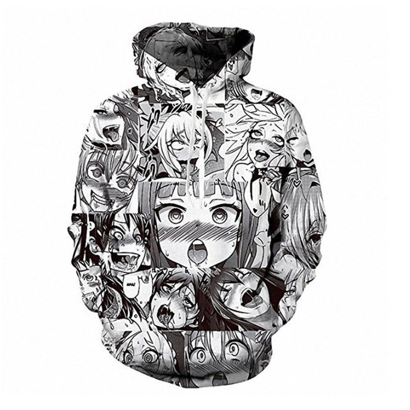 Ahegao Anime Face Hoodie Hentai Manga Mens Sweatshirt Pullover Jumper 3D Printed