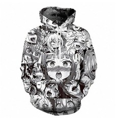 Ahegao Anime Face Hoodie Hentai Manga Mens Sweatshirt Pullover Jumper 3D Printed