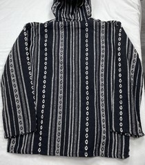 Baja Mexican Aztec Striped Hoodie Mens Small Black/White KangarooPocket Preowned