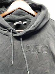 PUMA Hoodie Men Large Black Embossed Logo Cotton Fleece Lined Ribbed Trim Winter