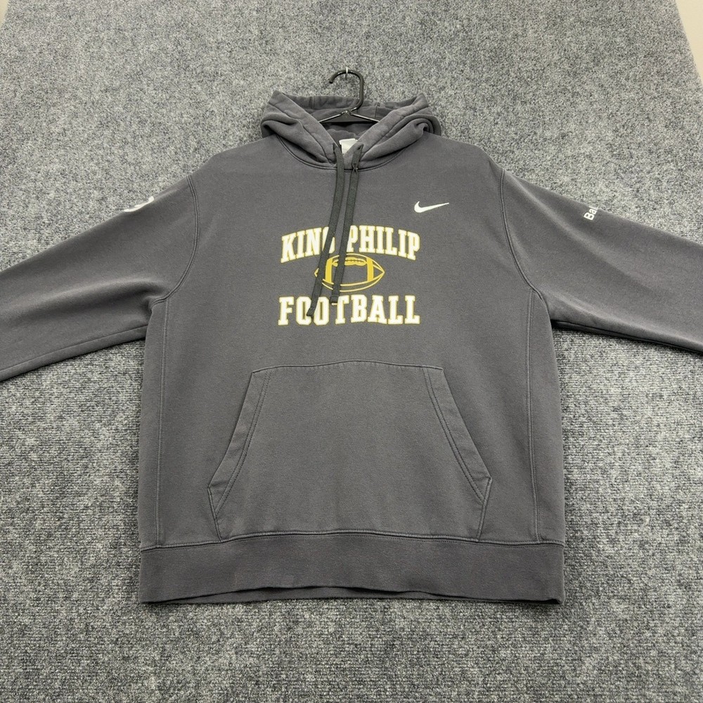 King Philip Football Nike Hoodie Mens L Grey Cotton Fleece Pullover Sports Style
