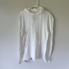 Modern Culture White Waffle Knit Henley Thermal Hoodie 100% Cotton Med