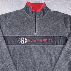 Nautica Jeans Company Sweatshirt Mens 2XL Gray 1/4 Zip Mock Neck Fleece Pullover