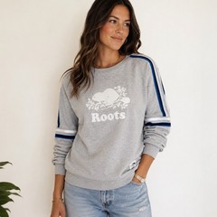 Roots French Terry Athletic Stripe Sleeve Crewneck Sweatshirt Gray Small
