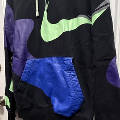 Nike Black Purple Green Graphic Print Pullover Hoodie Logo Pockets Men’s M Knit