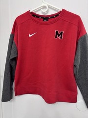 Nike Red Gray Fleece Pullover Sweatshirt M Embroidered Logo Long Sleeve Crop M/L
