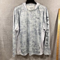 Huk Fishing Hoodie Mens XXL White Blue Camo Performance Sun Shirt Long Sleeve
